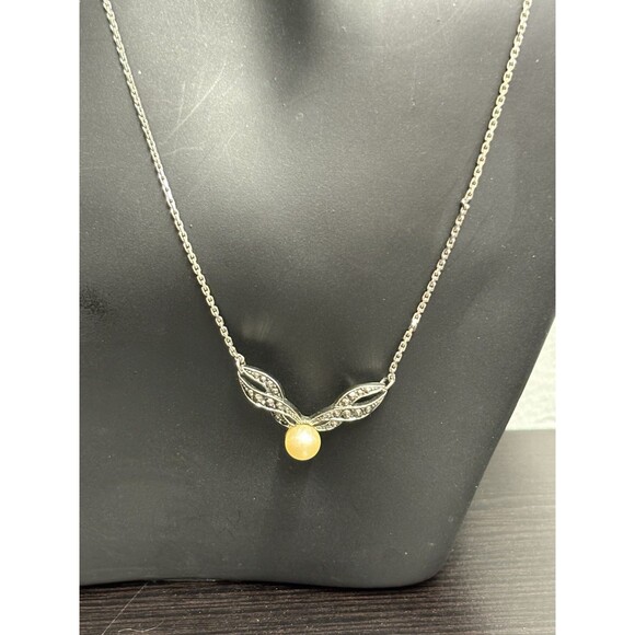 Signed Avon Vintage Faux Pearl and CZ Necklace Silver Tone - Picture 1 of 6